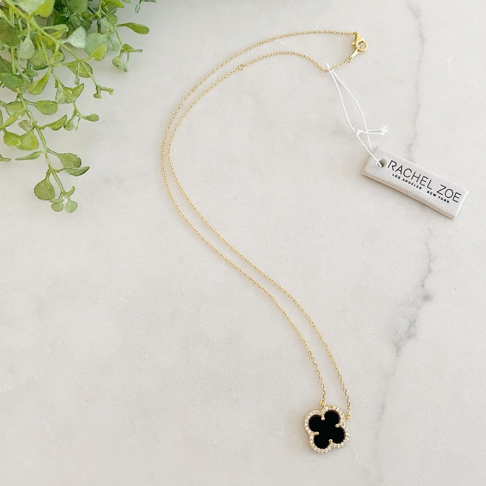 Rachel Zoe 18K Gold over Sterling Silver Black Onyx Clover Necklace NWT
